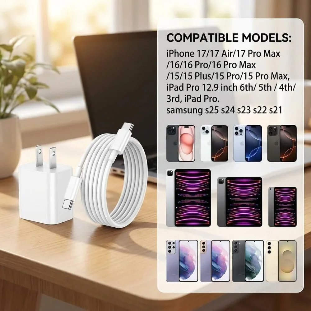 iPhone 17 16 15 Charger Fast Charging,2Pack 20W Apple iPad USB C Wall Chrager Bl